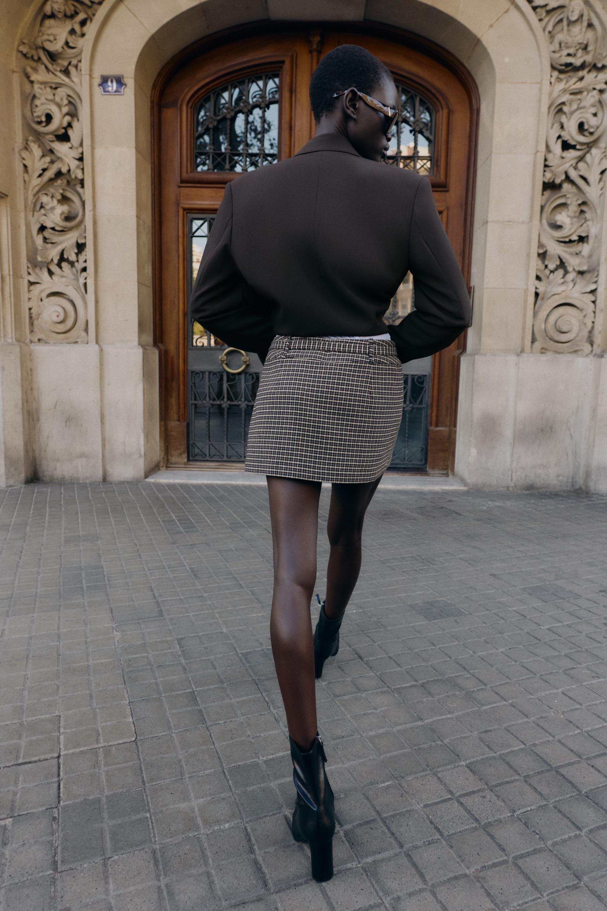 JUPE-CULOTTE PIED-DE-POULE AVEC CEINTURE